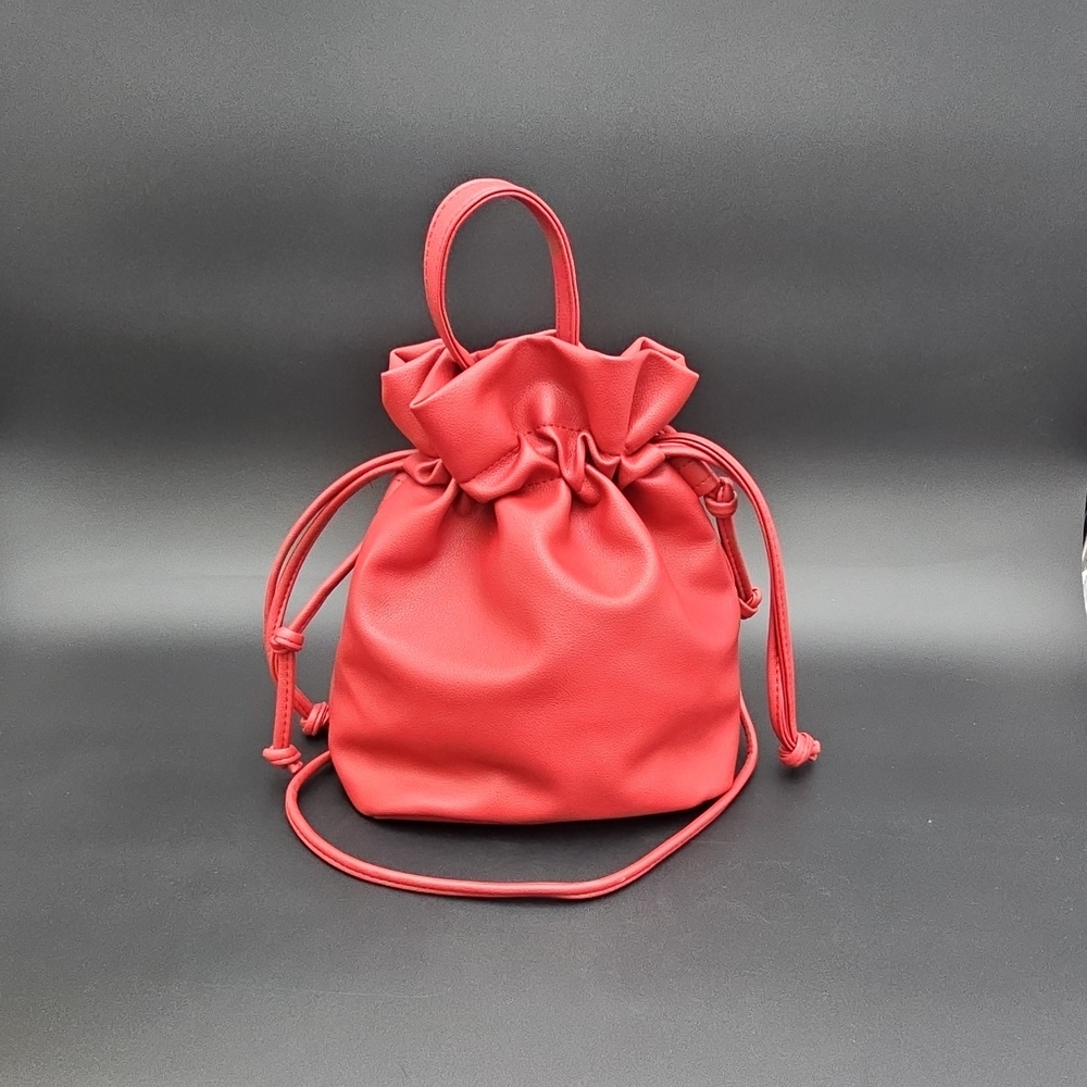 Casual Red Drawstring Shoulder Bag for Women
